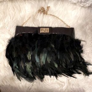 ALDO black feather purse